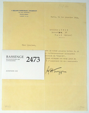 Lot 2473, Auction  122, Honegger, Arthur, Brief 1932 an Monsieur Munch