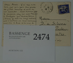 Lot 2474, Auction  122, Honegger, Arthur, Postkarte 1939