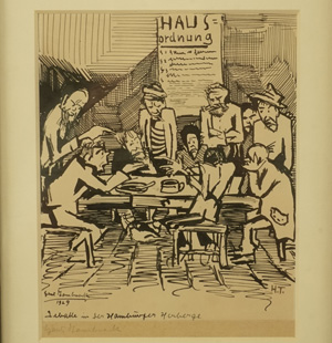 Lot 3362, Auction  122, Tombrock, Hans, Debatte in der Hamburger Herberge. Federzeichnung auf Velin