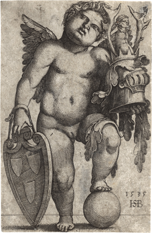 Lot 5022, Auction  122, Beham, Hans Sebald, Weiblicher Genius mit dem Wappen; Männlicher Genius mit dem Wappen