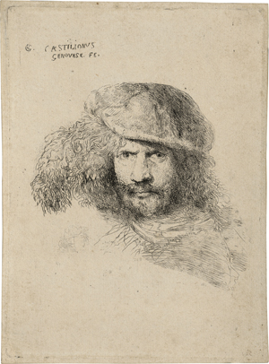 Lot 5052, Auction  122, Castiglione, Giovanni Benedetto, Bärtiger Mann mit Federhut (Porträt des Gian Lorenzo Bernini?)