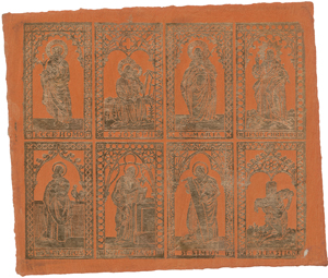 Lot 5373, Auction  122, Brokatpapier, Anonym, 18. Jh. Bilderbogen mit acht Heiligendarstellungen