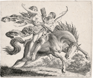 Los 5620 - Kolbe, Carl Wilhelm - Ein mit einem Pelz bekleideter und mit Pfeil und Bogen bewaffneter Mann zu Pferde, ein Mädchen entführend - 0 - thumb