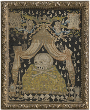 Lot 6004, Auction  122, Französisch, 1711. Klosterarbeit mit Stickbild eines Memento mori