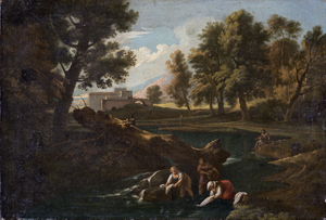 Lot 6007, Auction  122, Italienisch, um 1700. Pastorale Landschaft mit Wäscherinnen am Fluss