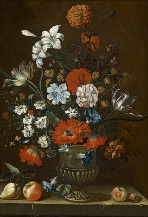 Lot 6037, Auction  122, Niederländisch - Umkreis, 18. Jh. Blumenstilleben mit roten Nelken in Silbervase