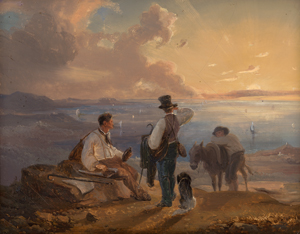 Lot 6065, Auction  122, Deutsch, um 1840. Süditalienische Küstenlandschaft mit Künstlern bei der Rast