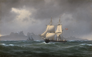 Lot 6102, Auction  122, Baagøe, Carl Emil, Marineschiff und Segelboot vor der Küste