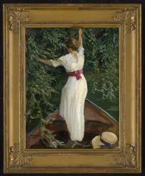 Los 6136 - Hempfing, Wilhelm - Junge Frau in einem Sommerkleid in einem Ruderboot am Seeufer mit Hängeweiden - 1 - thumb