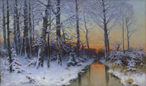 Lot 6186, Auction  122, Hecker, Franz, Winterliche Waldlandschaft bei Sonnenuntergang
