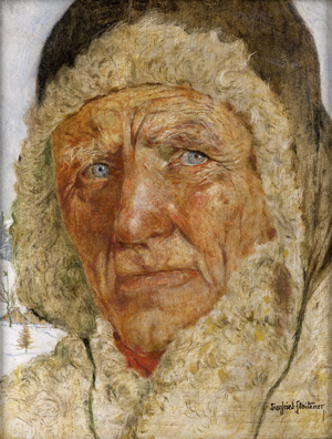 Lot 6190, Auction  122, Stoitzner, Siegfried, Bildnis eines Bauern mit Lammfellmütze vor Winterlandschaft