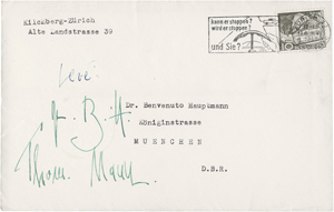 Los 6334 - Mann, Thomas - Typographische Dankeskarte für die Glückwünsche zu seinem 80. Geburtstag - 0 - thumb