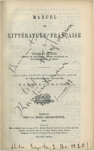 Lot 6358, Auction  122, Ploetz, Charles, Manuel de littérature française
