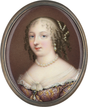 Lot 6449, Auction  122, Petitot, Jean - In der Art, Miniatur Portrait einer jungen Frau mit reichem Perlenschmuck