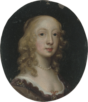 Lot 6460, Auction  122, Johnson, Cornelius - Werkstatt, Miniatur Portrait einer jungen Frau mit blonder Lockenfrisur und Perlenkette