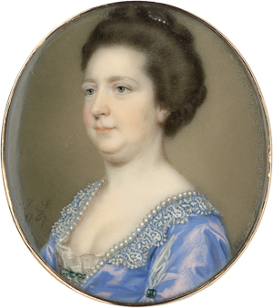 Lot 6472, Auction  122, Smart, John, Miniatur Portrait einer Frau in blauem Seidenkleid mit weißem Spitzenbesatz