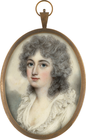 Lot 6483, Auction  122, Plimer, Nathaniel, Miniatur Portrait einer jungen Frau in weißem Kleid mit Rüschenkragen
