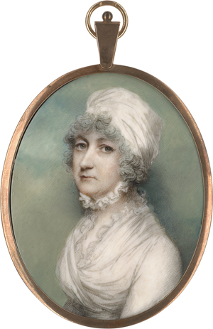 Lot 6484, Auction  122, Plimer, Andrew, Miniatur Portrait einer Frau mit weißem Turban in der grau gepuderten Frisur; vor Himmmelhintergrund