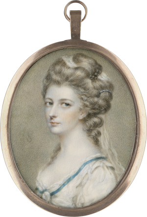 Lot 6493, Auction  122, Smart, John - In der Art, Miniatur Portrait einer jungen Frau in weißem Kleid mit blauem Saum