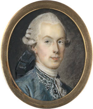 Lot 6497, Auction  122, Hall, Pierre Adolphe, Miniatur Portrait eines jungen Mannes in bestickter blauer Seidenjacke
