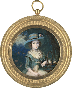Los 6505 - Keman, Georges Antoine - Miniatur Portrait eines Mädchens mit blauem Hut und Blumenkorb - 0 - thumb