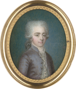 Lot 6507, Auction  122, Sené, Louis, Miniatur Portrait eines jungen Mannes in taubenblauer Seidenjacke