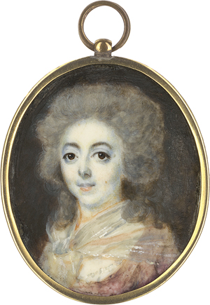 Lot 6509, Auction  122, Dumont, François, Miniatur Portrait einer jungen Frau in altrosa Kleid