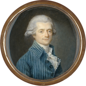 Lot 6511, Auction  122, Rouvier, Pierre - Umkreis, Miniatur Portrait eines jungen Mannes in blau gestreifter Jacke