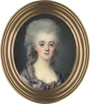 Lot 6514, Auction  122, Sicardi, Louis Marie, Miniatur Portrait einer jungen Frau mit fliederfarbenem Brusttuch