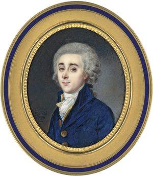 Lot 6515, Auction  122, Sicardi, Louis Marie, Miniatur Portrait eines jungen Mannes in dunkelblauer Jacke mit gelber Weste