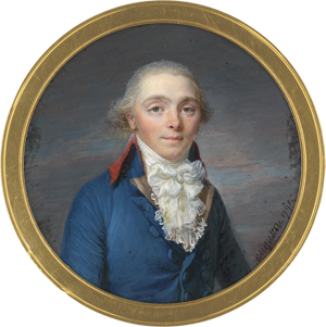 Lot 6519, Auction  122, Augustin, Jean-Baptiste Jacques, Miniatur Portrait eines jungen Mannes in blauer Jacke mit rotem Kragen 