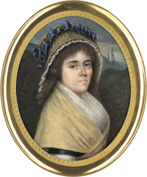 Lot 6522, Auction  122, Hénard, Charles - Umkreis, Miniatur Portrait einer jungen Frau mit gelbem Schultertuch und Haube