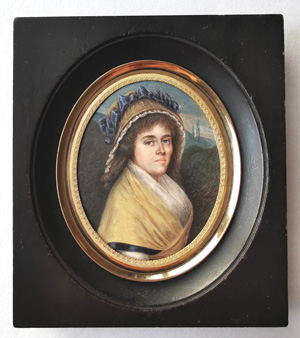 Los 6522 - Hénard, Charles - Umkreis - Miniatur Portrait einer jungen Frau mit gelbem Schultertuch und Haube - 1 - thumb