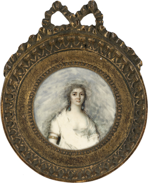 Lot 6524, Auction  122, Laurent, Jean-Antoine - Umkreis, Miniatur Portrait einer jungen Frau mit blauen Ohrringen (unvollendet)