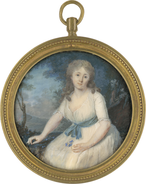 Lot 6525, Auction  122, Rouvier, Pierre, Miniatur Portrait einer jungen Frau mit Blume in der linken Hand