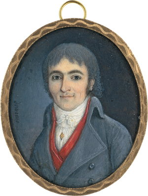 Lot 6526, Auction  122, Dewime, Paul, Miniatur Portrait eines jungen Mannes in grauer Jacke und roter Weste