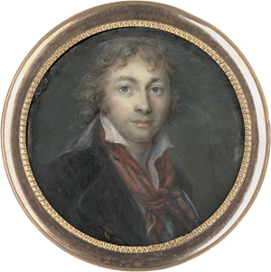 Lot 6532, Auction  122, Ribou, Jean-Marie, Miniatur Portrait eines jungen Mannes mit grau gepudertem Haar und rotem Schal