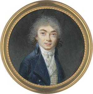 Lot 6534, Auction  122, Augustin, Jean-Baptiste Jacques - Schule, Miniatur Portrait eines jungen Mannes mit gepudertem Haar, in Blau