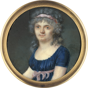 Lot 6535, Auction  122, Fontallard (eigentlich Gérard), Jean-François, Miniatur Portrait einer jungen Frau in Blau, mit rosa Schleife im Haar