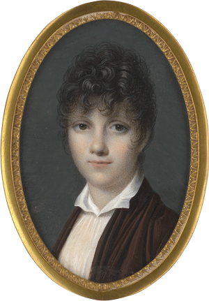 Lot 6536, Auction  122, Isabey, Jean-Baptiste, Miniatur Portrait einer jungen Frau in braunem Kleid mit weißer Bluse