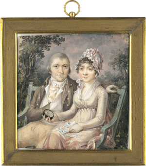 Los 6539 - Französisch - um 1805. Miniatur Portrait eines Paares, auf einer Gartenbank sitzend - 0 - thumb