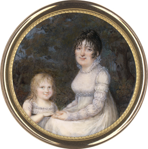 Los 6540 - Corbet, Édouard Joseph - Miniatur Doppel Portrait einer jungen Frau in Weiß mit kleinem Kind in Landschaft - 0 - thumb