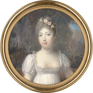 Los 6543 - Périn-Salbreux, Louis-Lié - Miniatur Portrait einer jungen Frau in Weiß, mit Rosen im Haar - 0 - thumb