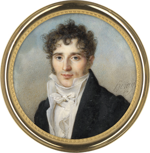 Los 6546 - Henry - Miniatur Portrait eines jungen Mannes mit braunem Lockenhaar, in Schwarz. - 0 - thumb