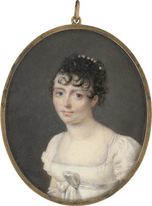 Los 6554 - Jacques, Nicolas - Miniatur Portrait der Charlotte-Xavière Daru in weißem Kleid, Perlen im Haar - 0 - thumb