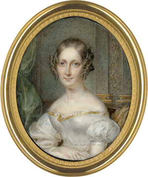 Lot 6557, Auction  122, Lecourt, J., Miniatur Portrait einer sitzenden jungen Frau in weißem Seidenkleid