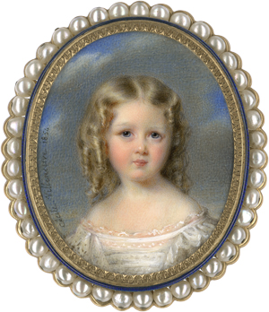 Lot 6559, Auction  122, Villeneuve (geb. Colombet), Cécile, Miniatur Portrait eines kleinen Mädchens mit blonden Locken
