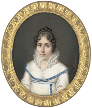 Lot 6561, Auction  122, Bertrand, Vincent, Miniatur Portrait einer jungen Frau in weißem Kleid mit Spitzenkragen