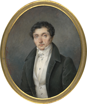 Lot 6562, Auction  122, Bouchardy, Étienne, Miniatur Portrait eines Mannes in grau-grüner Jacke und weißer Weste