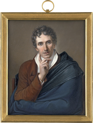 Lot 6565, Auction  122, Italienisch, um 1810/1815. Miniatur Portrait des Bildhauers Antonio Canova mit blauem Umhang